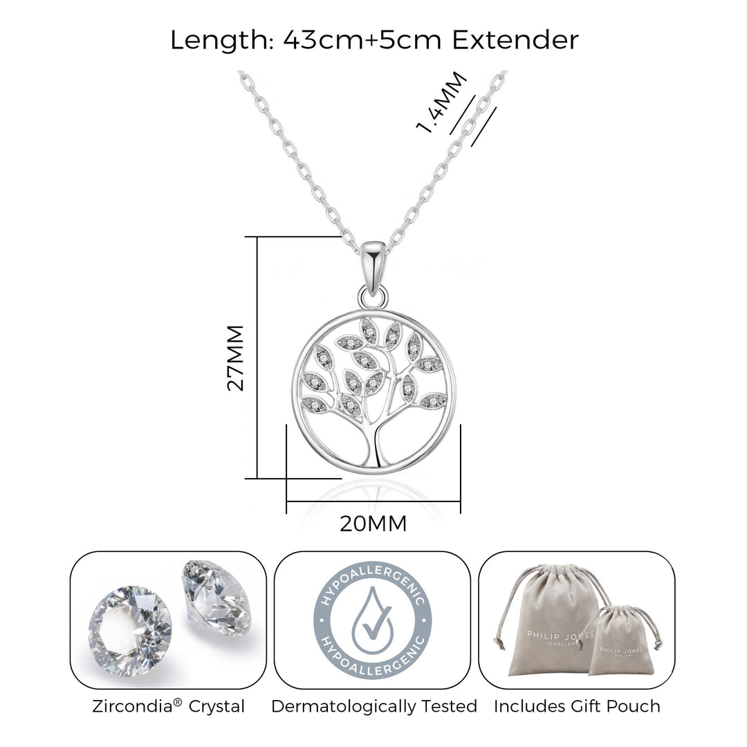 Silver Plated Tree of Life Necklace Created with Zircondia® Crystals - Philip Jones Jewellery