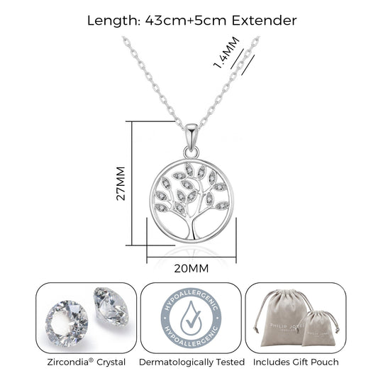 Silver Plated Tree of Life Necklace Created with Zircondia® Crystals - Philip Jones Jewellery