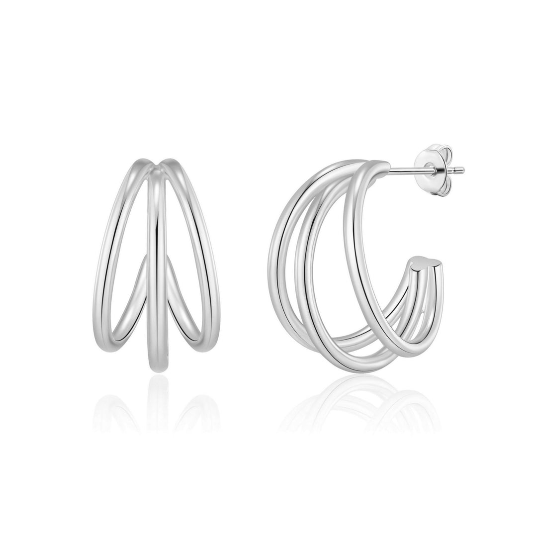 Silver Plated Triple Illusion Hoop Earrings - Philip Jones Jewellery
