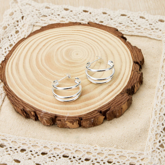 Silver Plated Triple Illusion Hoop Earrings - Philip Jones Jewellery