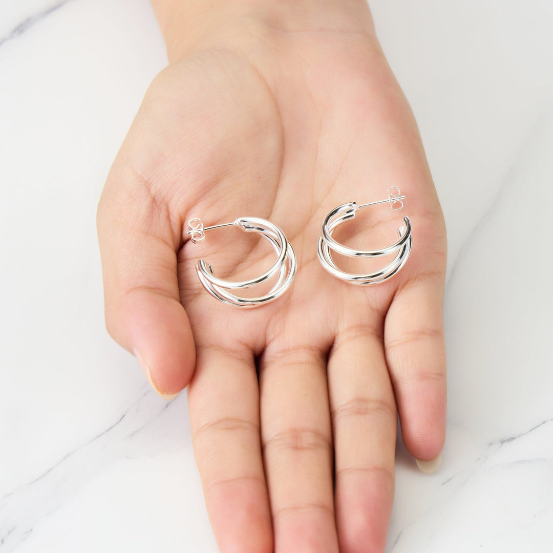 Silver Plated Triple Illusion Hoop Earrings - Philip Jones Jewellery