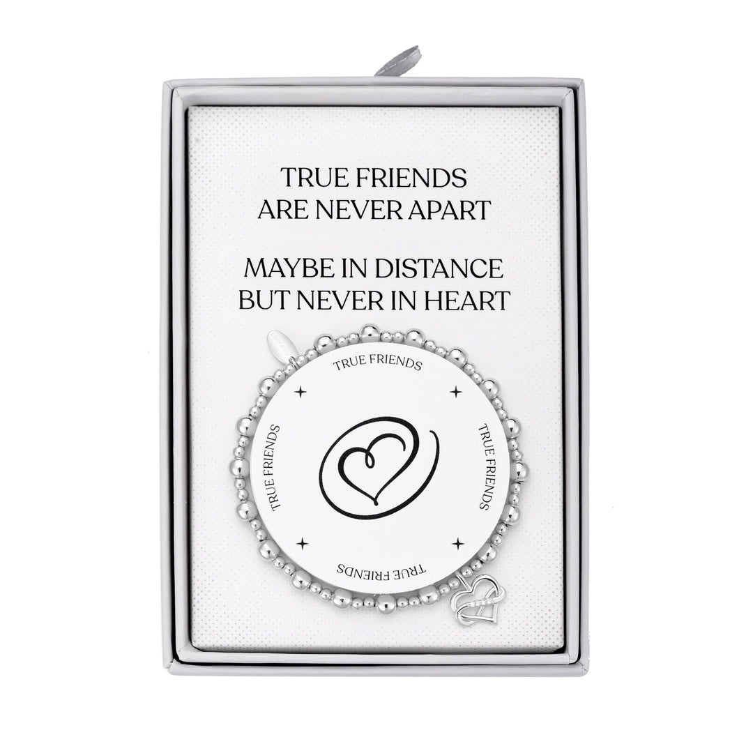 Silver Plated True Friendship Quote Stretch Bracelet with Gift Box - Philip Jones Jewellery