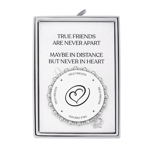 Silver Plated True Friendship Quote Stretch Bracelet with Gift Box - Philip Jones Jewellery