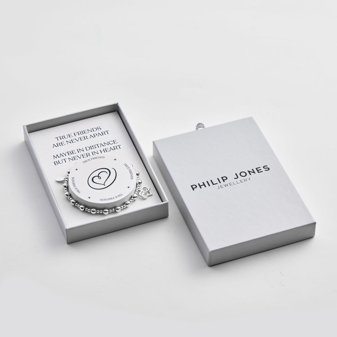 Silver Plated True Friendship Quote Stretch Bracelet with Gift Box - Philip Jones Jewellery