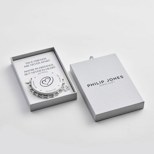 Silver Plated True Friendship Quote Stretch Bracelet with Gift Box - Philip Jones Jewellery