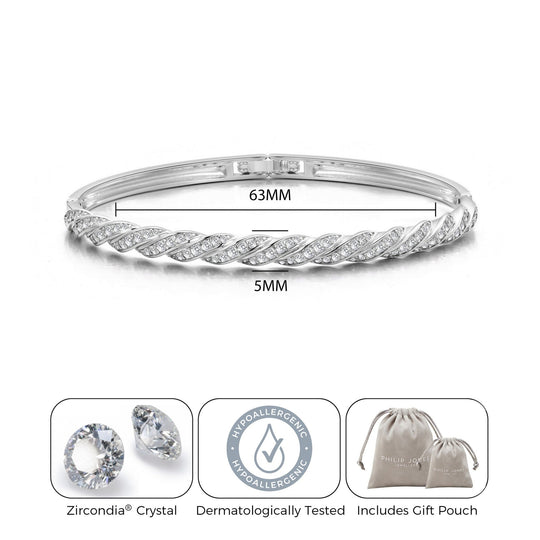 Silver Plated Twist Bangle Created with Zircondia® Crystals (7 Inch) - Philip Jones Jewellery