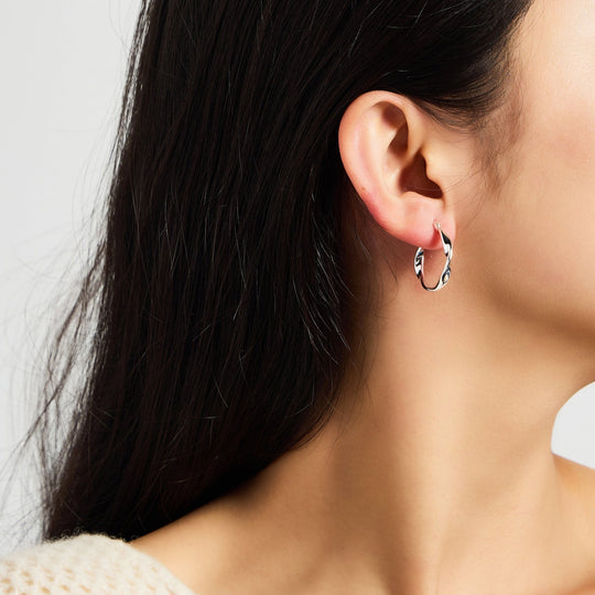 Silver Plated Twist Hoop Earrings - Philip Jones Jewellery