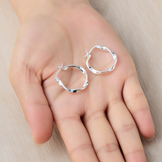 Silver Plated Twist Hoop Earrings - Philip Jones Jewellery