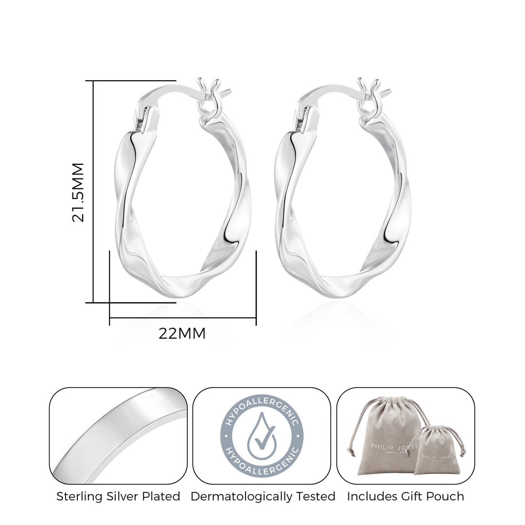Silver Plated Twist Hoop Earrings - Philip Jones Jewellery
