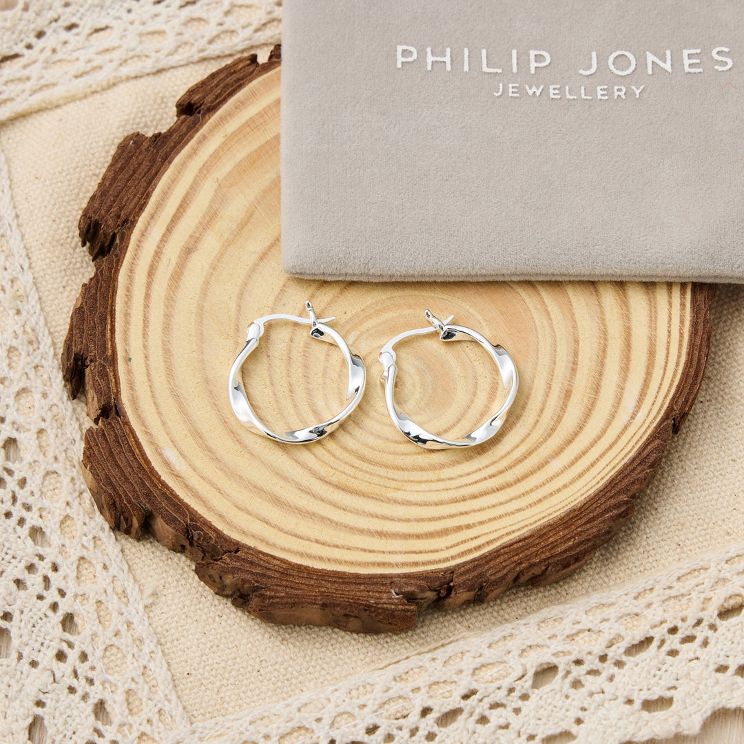 Silver Plated Twist Hoop Earrings - Philip Jones Jewellery