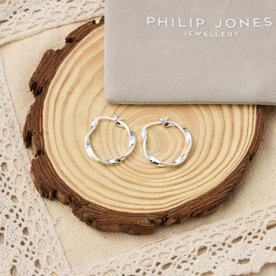 Silver Plated Twist Hoop Earrings - Philip Jones Jewellery