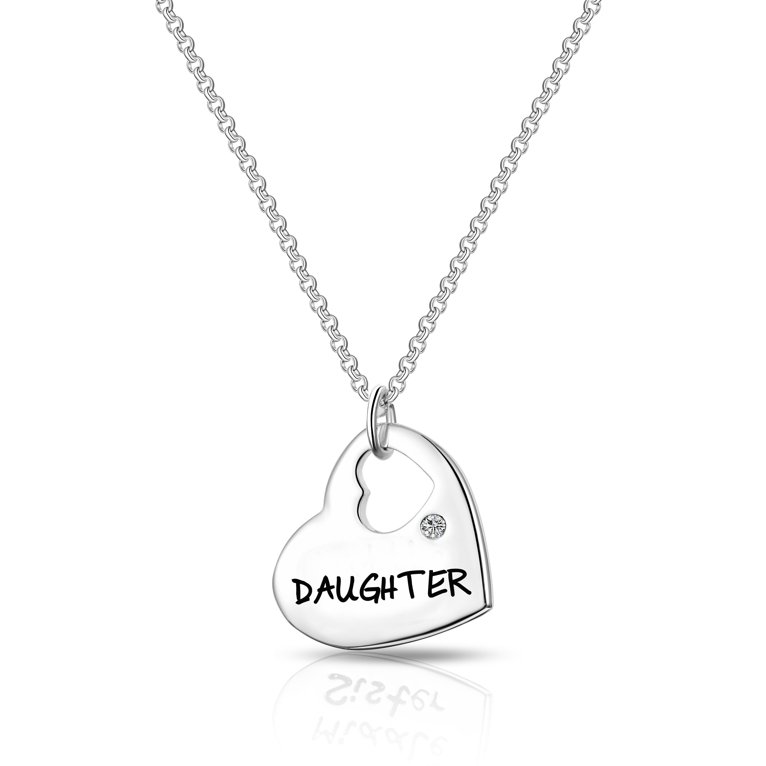 Daughter Heart Necklace Created with Zircondia® Crystals