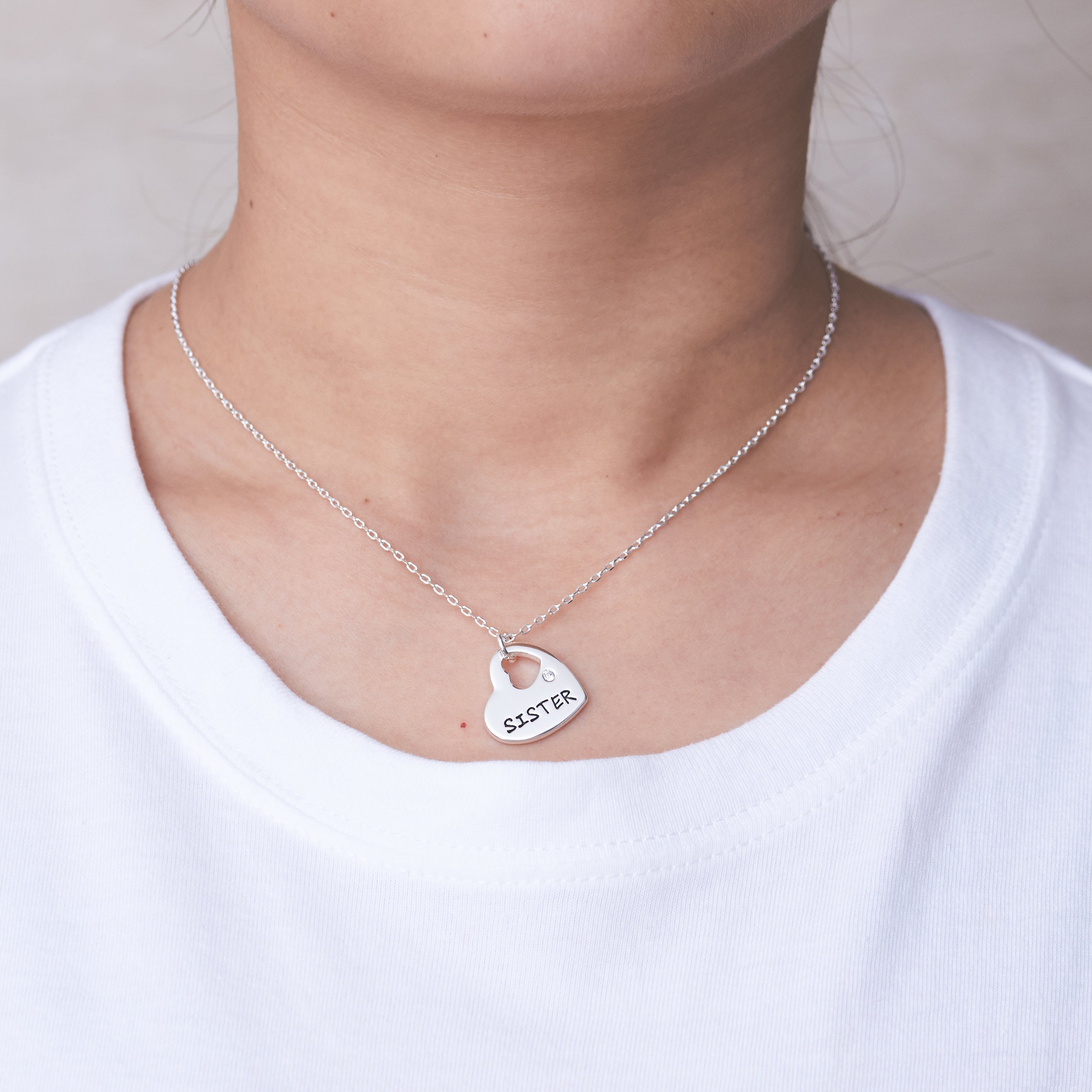 Sister Heart Necklace Created with Zircondia® Crystals