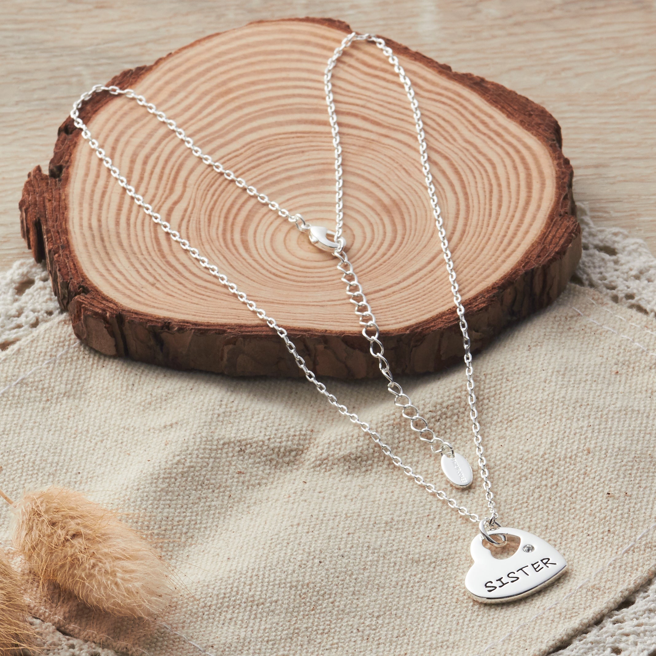 Sister Heart Necklace Created with Zircondia® Crystals