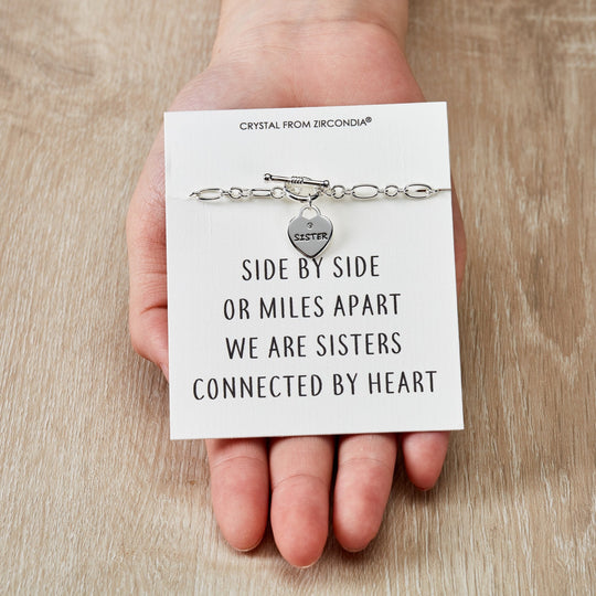 Sister Charm Bracelet with Quote Card Created with Zircondia® Crystals - Philip Jones Jewellery
