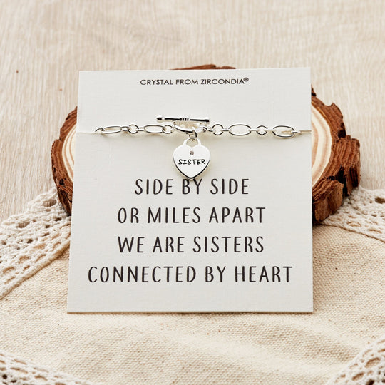 Sister Charm Bracelet with Quote Card Created with Zircondia® Crystals - Philip Jones Jewellery