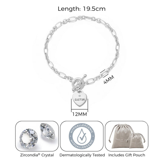 Sister Charm Bracelet with Quote Card Created with Zircondia® Crystals - Philip Jones Jewellery
