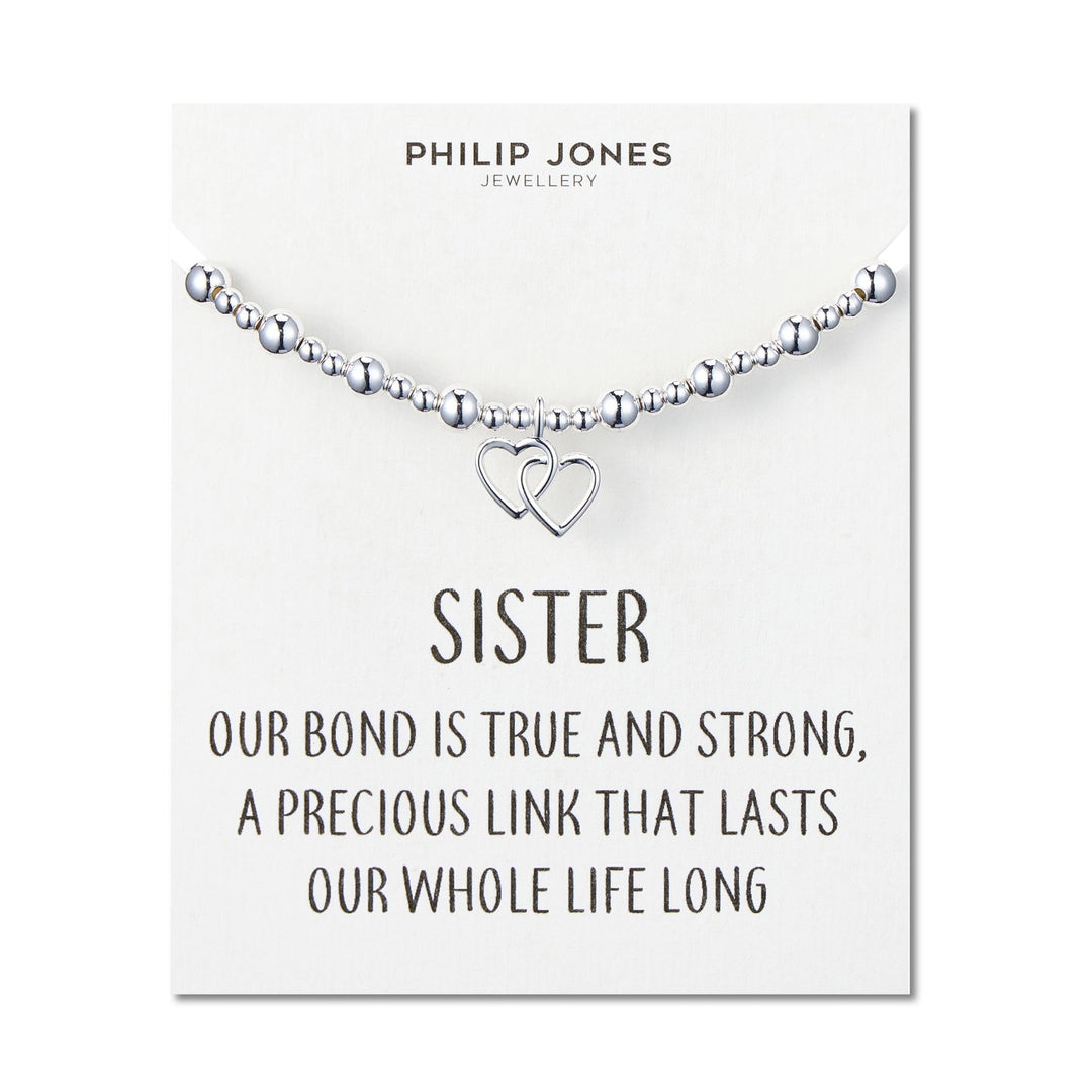 Sister Heart Link Beaded Stretch Bracelet with Quote Card - Philip Jones