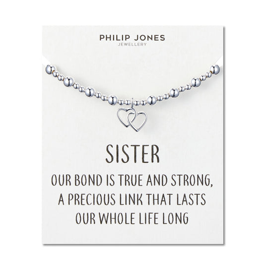 Sister Heart Link Beaded Stretch Bracelet with Quote Card - Philip Jones