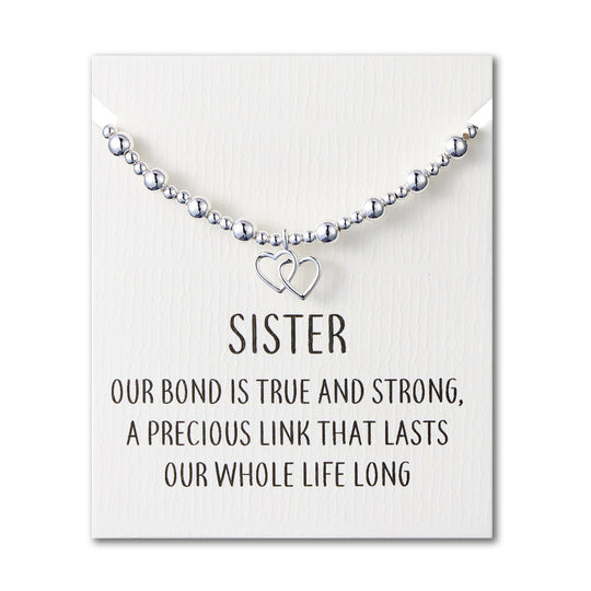 Sister Heart Link Beaded Stretch Bracelet with Quote Card - Philip Jones Jewellery