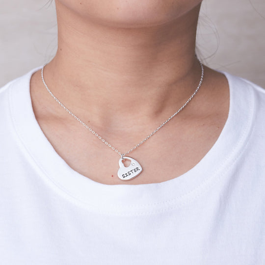 Sister Heart Necklace Created with Zircondia® Crystals Lifestyle Images by Philip Jones