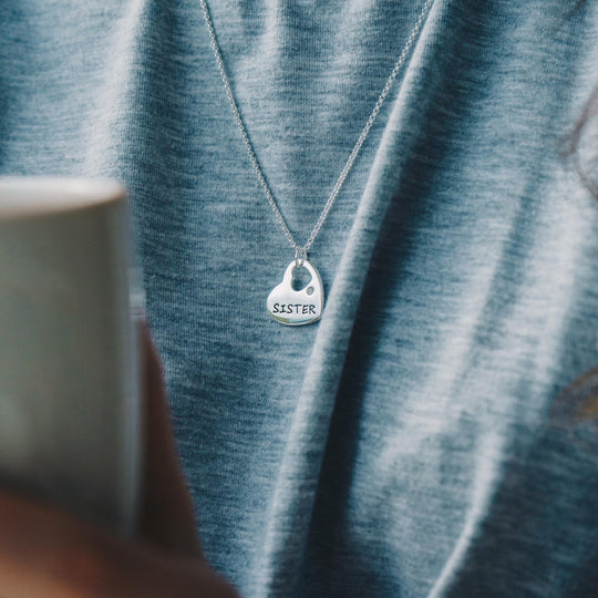 Sister Heart Necklace Created with Zircondia® Crystals Lifestyle Images by Philip Jones