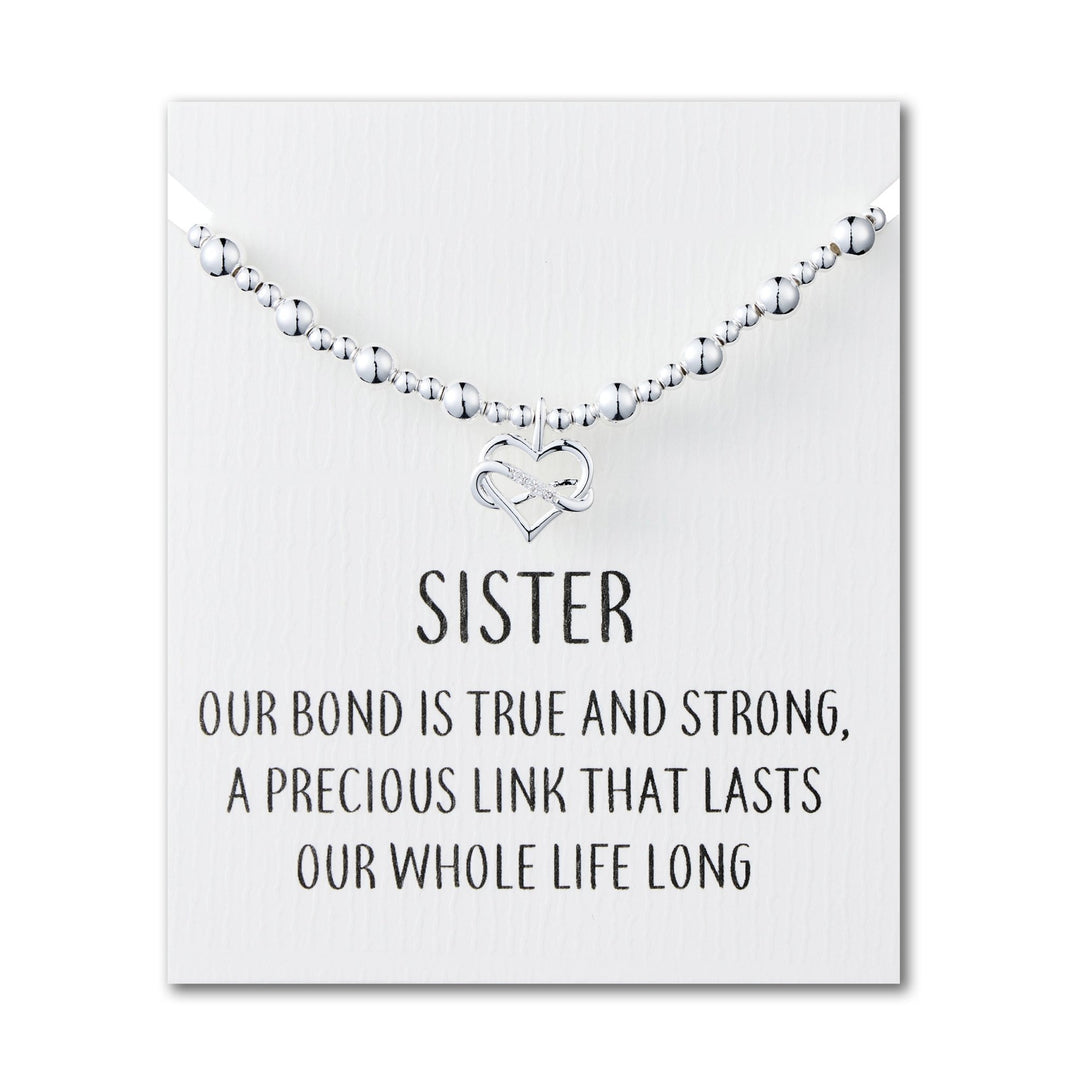 Sister Infinity Heart Beaded Stretch Bracelet with Quote Card - Philip Jones