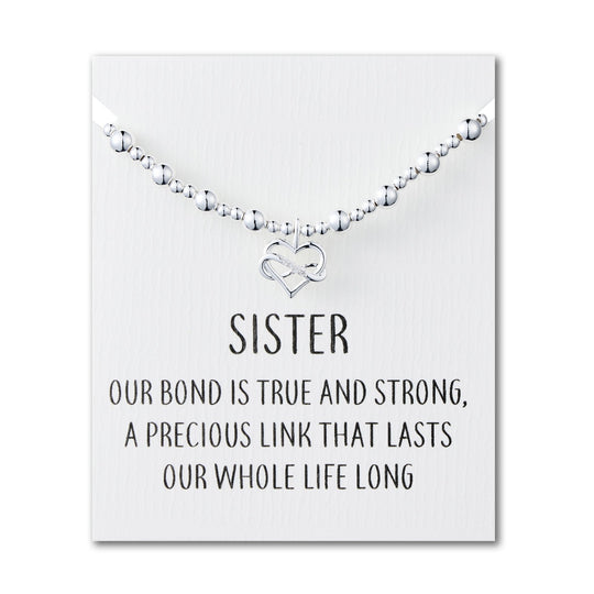 Sister Infinity Heart Beaded Stretch Bracelet with Quote Card - Philip Jones
