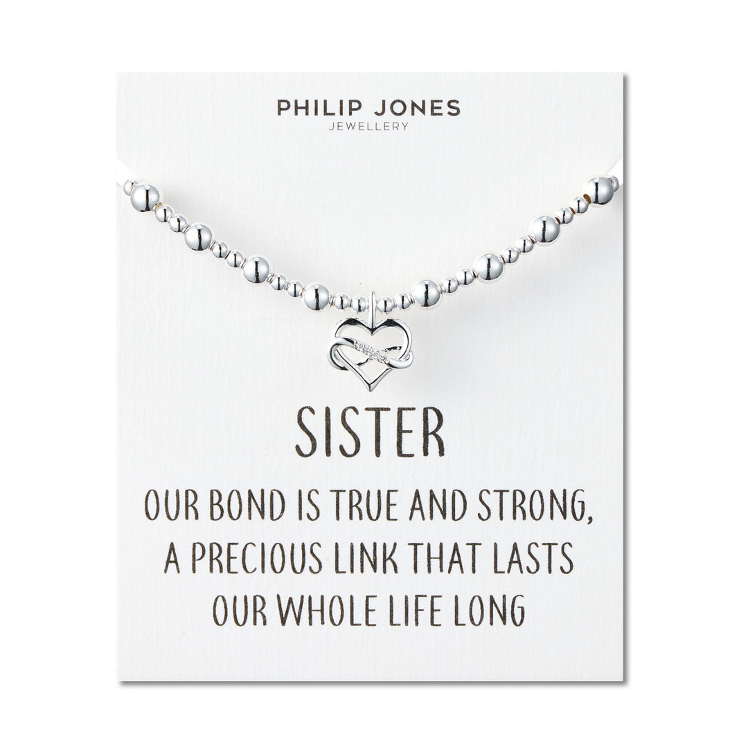 Sister Infinity Heart Beaded Stretch Bracelet with Quote Card - Philip Jones