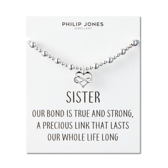 Sister Infinity Heart Beaded Stretch Bracelet with Quote Card - Philip Jones