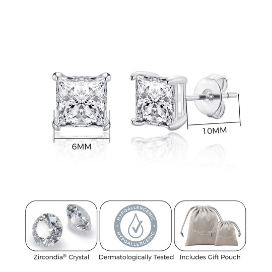 Square Earrings Created with Zircondia® Crystals - Philip Jones Jewellery