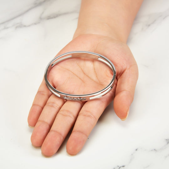 Stainless Steel Channel Bangle Created with Zircondia® Crystals (7 Inch) - Philip Jones Jewellery
