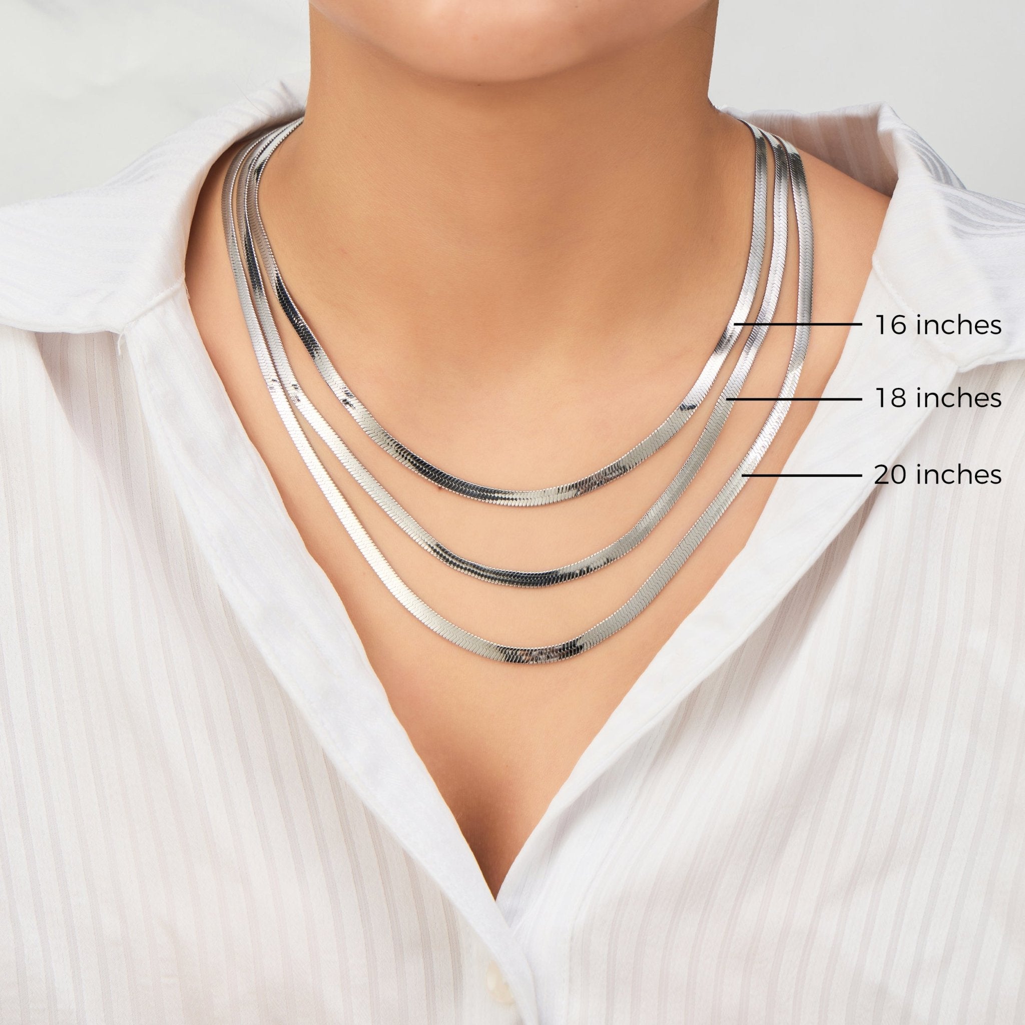 Stainless Steel Herringbone Flat Snake Chain 16" 18" 20" Inch Necklace by Philip Jones Jewellery