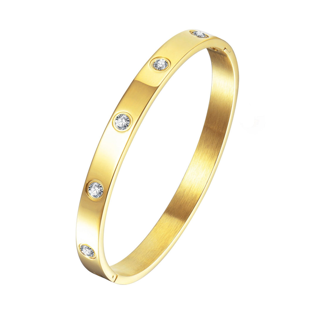 Stainless Steel Stud Bangle Created with Zircondia® Crystals (7 Inch) - Philip Jones Jewellery