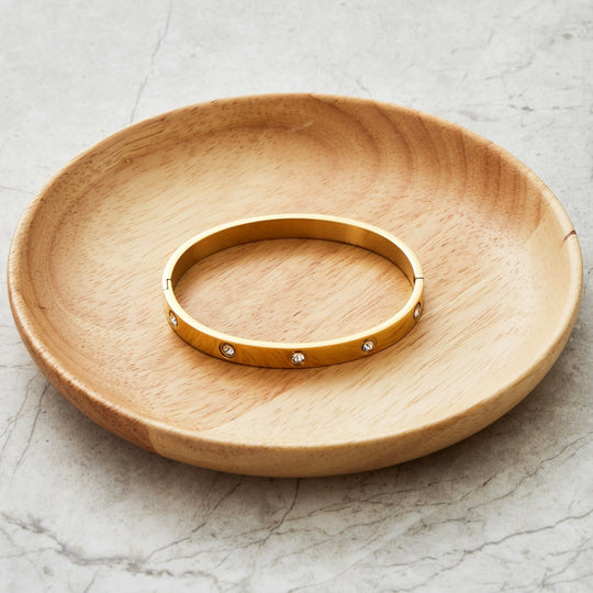 Stainless Steel Stud Bangle Created with Zircondia® Crystals (7 Inch) - Philip Jones Jewellery