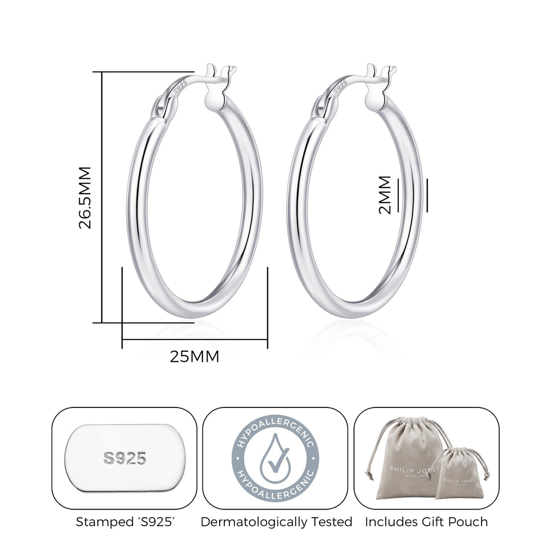 Sterling Silver 25mm Hoop Earrings - Philip Jones Jewellery