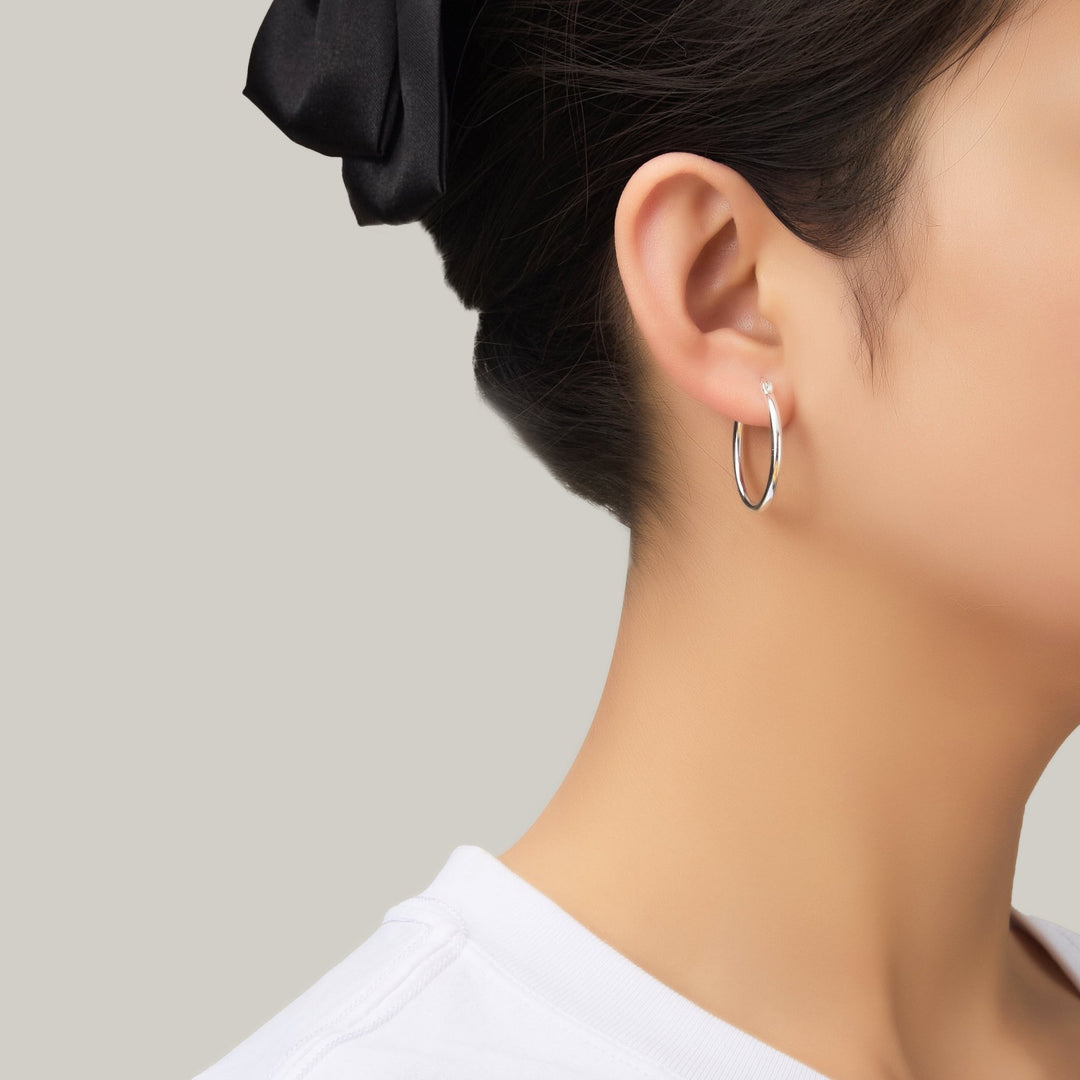 Sterling Silver 25mm Hoop Earrings - Philip Jones Jewellery