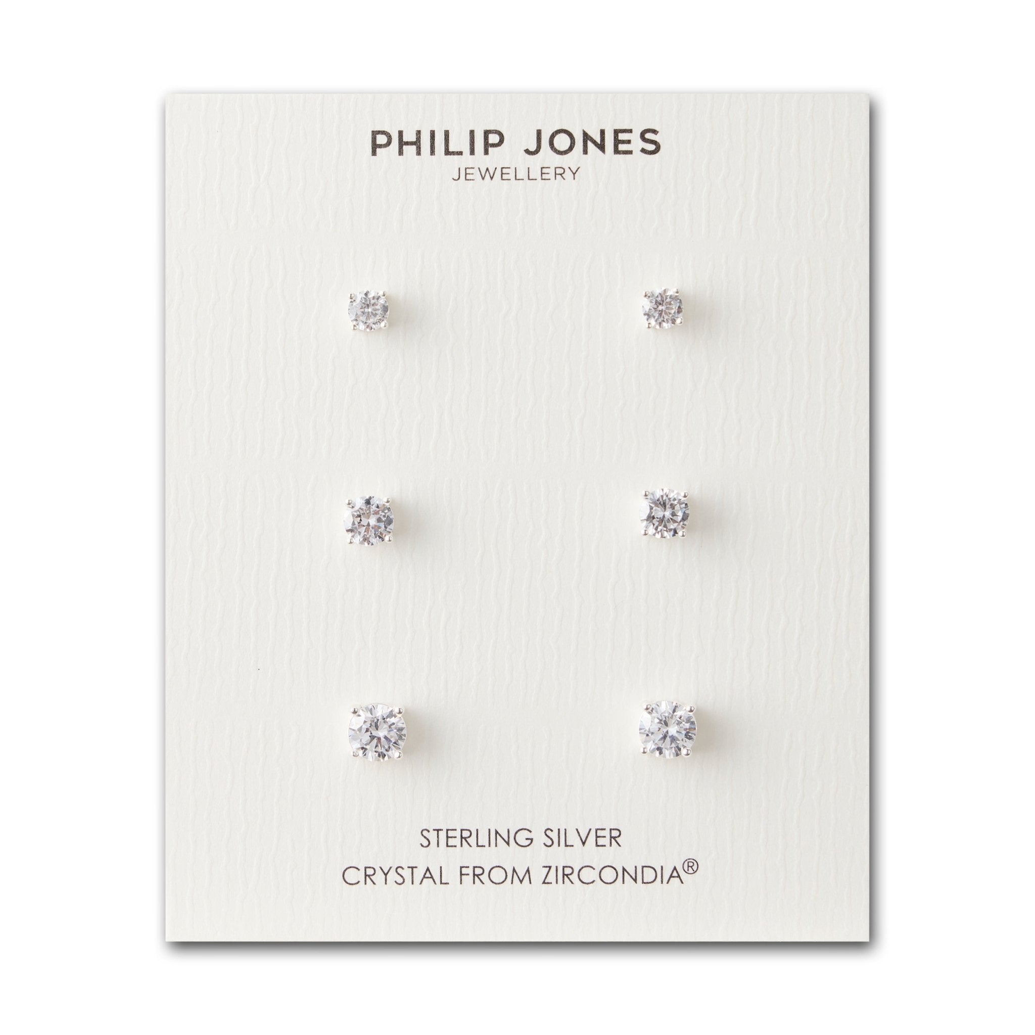 Sterling Silver 3 Pack of 4, 5, and 6mm Earrings Created with Zircondia® Crystals - Philip Jones Jewellery