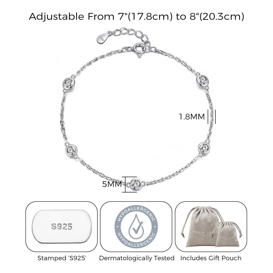Sterling Silver 5 Stone Bracelet Created with Zircondia® Crystals - Philip Jones Jewellery