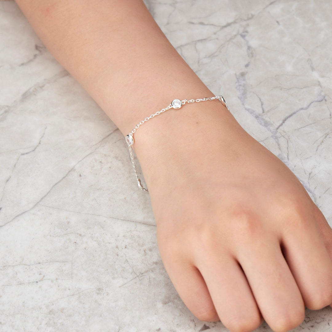 Sterling Silver 5 Stone Bracelet Created with Zircondia® Crystals - Philip Jones Jewellery