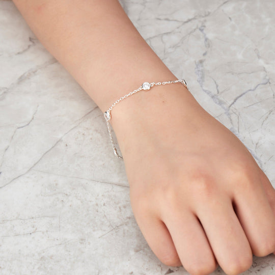 Sterling Silver 5 Stone Bracelet Created with Zircondia® Crystals - Philip Jones Jewellery