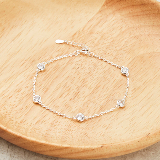Sterling Silver 5 Stone Bracelet Created with Zircondia® Crystals - Philip Jones Jewellery
