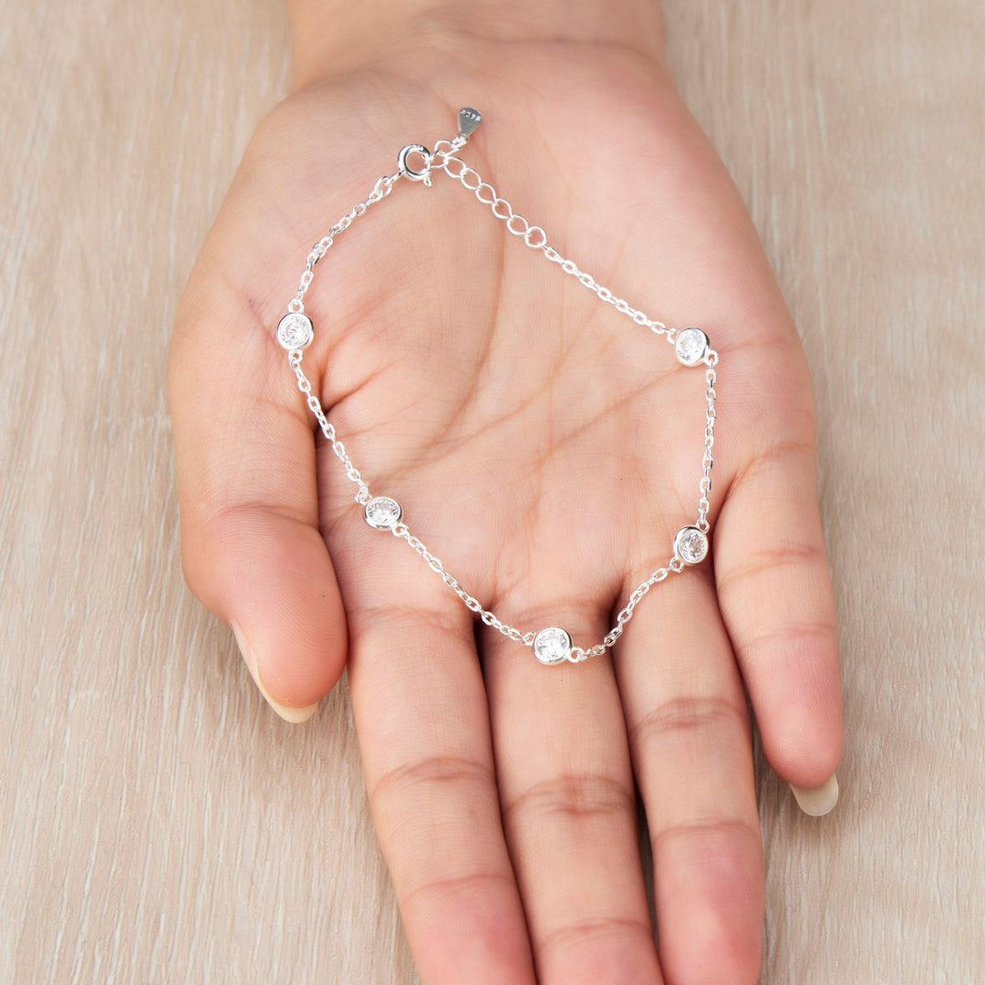 Sterling Silver 5 Stone Bracelet Created with Zircondia® Crystals - Philip Jones Jewellery