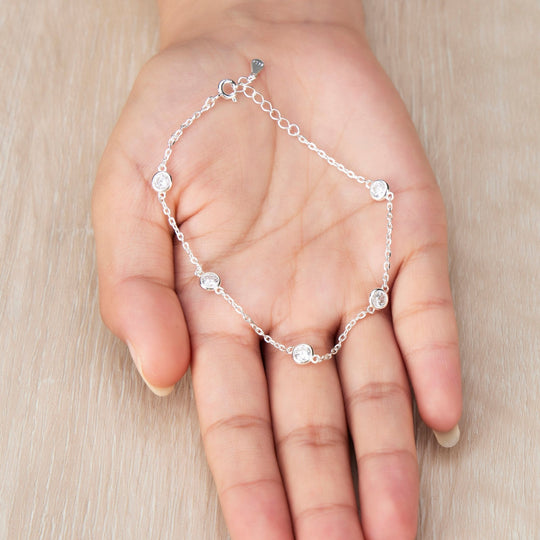 Sterling Silver 5 Stone Bracelet Created with Zircondia® Crystals - Philip Jones Jewellery