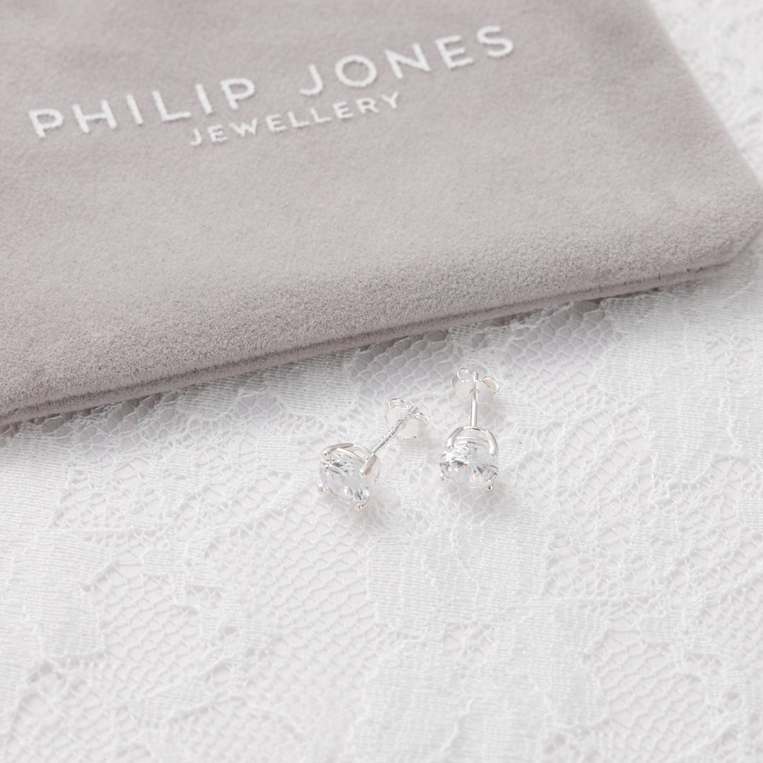 Sterling Silver 5mm Round Bridal Earrings Created with Zircondia® Crystals - Philip Jones Jewellery