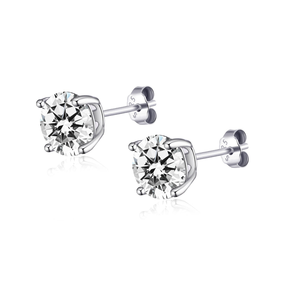 Sterling Silver 5mm Round Earrings Created with Zircondia® Crystals - Philip Jones Jewellery