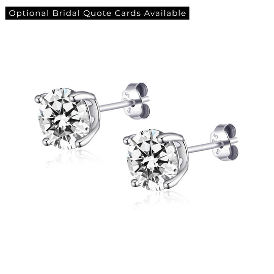 Sterling Silver 6mm Round Bridal Earrings Created with Zircondia® Crystals - Philip Jones Jewellery