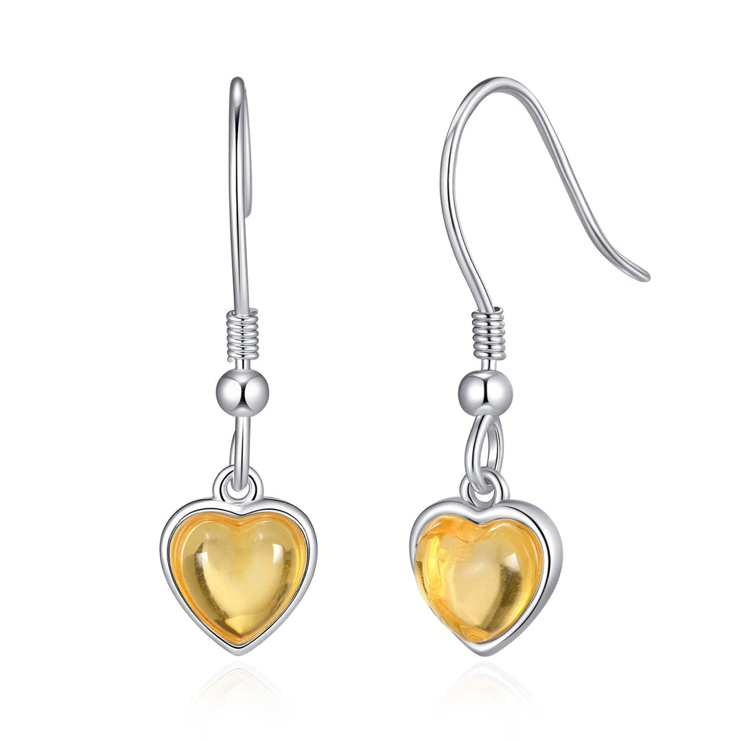 Sterling Silver Amber Heart Drop Earrings - Philip Jones Jewellery