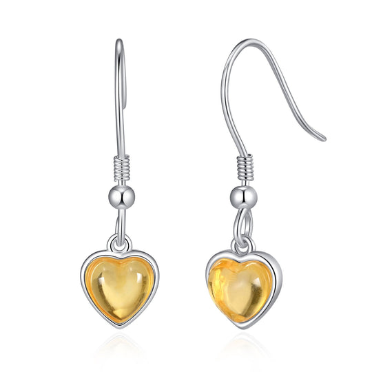 Sterling Silver Amber Heart Drop Earrings - Philip Jones Jewellery