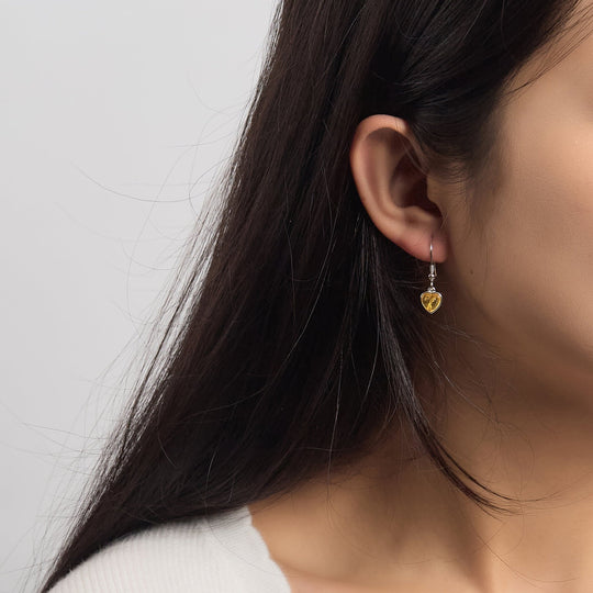 Sterling Silver Amber Heart Drop Earrings - Philip Jones Jewellery